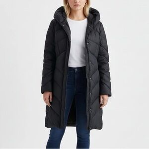 Tahari Long Black Puffer Coat